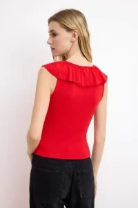 TRENDYOLMİLLA Rejection Fitted/Body-fitting V-neck with flywheel/Frilly Soft Knitting Blouse - Image 4
