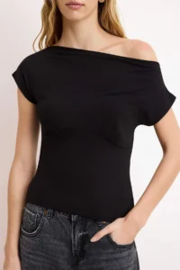 TRENDYOLMİLLA Black Fitted Asymmetric Collar Sleeveless Soft Knitting Blouse - Image 3