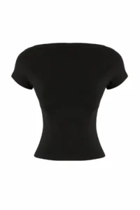 TRENDYOLMİLLA Black Fitted Asymmetric Collar Sleeveless Soft Knitting Blouse - Image 5