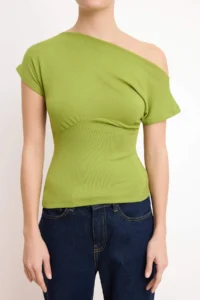 TRENDYOLMİLLA Green Fitted Asymmetric Collar Sleeveless Soft Knitting Blouse - Image 3