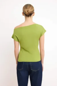 TRENDYOLMİLLA Green Fitted Asymmetric Collar Sleeveless Soft Knitting Blouse - Image 4