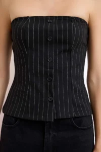 TRENDYOLMİLLA Black Fitted Strapless buttoned Sleeveless interlock Knitting Blouse - Image 3