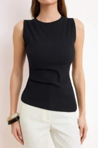 TRENDYOLMİLLA Black Fitted Sleeveless Paper Touch Knitting Blouse - Image 3