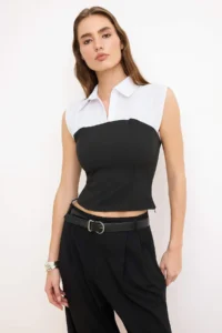 TRENDYOLMİLLA Black Shirt Detailed Weaving Blouse - Image 2