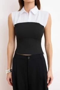 TRENDYOLMİLLA Black Shirt Detailed Weaving Blouse - Image 3