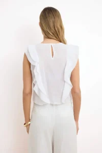 TRENDYOLMİLLA White Ruffle Detailed Crop Size Semi Transparent Weaving Blouse - Image 4