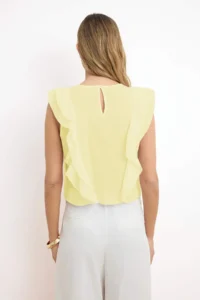 TRENDYOLMİLLA Yellow Ruffle Detailed Crop Size Semi Transparent Weaving Blouse - Image 4