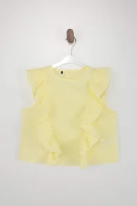 TRENDYOLMİLLA Yellow Ruffle Detailed Crop Size Semi Transparent Weaving Blouse - Image 5