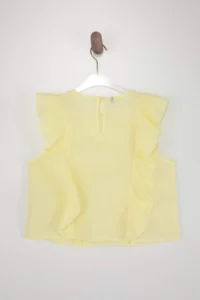 TRENDYOLMİLLA Yellow Ruffle Detailed Crop Size Semi Transparent Weaving Blouse - Image 6