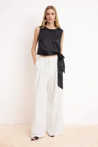 TRENDYOLMİLLA Black Bodice Detailed tied up Satin Weaving Blouse - Image 2