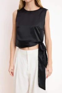 TRENDYOLMİLLA Black Bodice Detailed tied up Satin Weaving Blouse - Image 3
