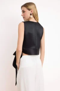 TRENDYOLMİLLA Black Bodice Detailed tied up Satin Weaving Blouse - Image 4