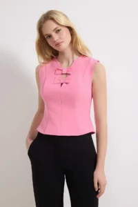 TRENDYOLMİLLA Pink Bow Detailed Weaving Blouse