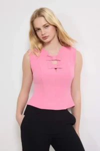 TRENDYOLMİLLA Pink Bow Detailed Weaving Blouse - Image 2