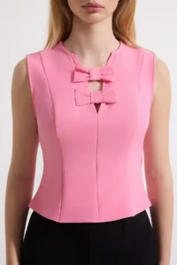 TRENDYOLMİLLA Pink Bow Detailed Weaving Blouse - Image 3