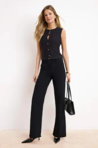 TRENDYOLMİLLA Black Button Detailed Front Stitched Weaving Blouse - Image 2
