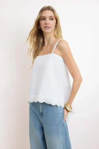 TRENDYOLMİLLA White Size Weaving Blouse with Adjustable Back Embroidery Detail - Image 2