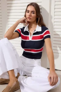TRENDYOLMİLLA Ecru Polo Shirt Collar Basic Knitwear Thin Blouse - Image 2