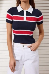 TRENDYOLMİLLA Ecru Polo Shirt Collar Basic Knitwear Thin Blouse - Image 3