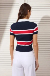 TRENDYOLMİLLA Ecru Polo Shirt Collar Basic Knitwear Thin Blouse - Image 4