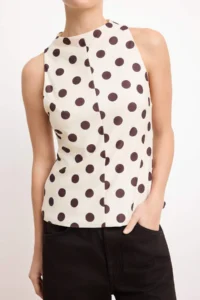 TRENDYOLMİLLA Ecru Polka Dot Fitted Satin Knitting Blouse - Image 3