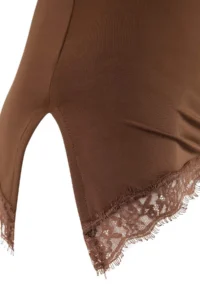 TRENDYOLMİLLA Brown Fitted Asymmetric Lace Detailed Flexible Knitting Blouse - Image 6