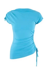 TRENDYOLMİLLA Mavi Fitted Dog collar Drop Sleeve Short Sleeve Shirred Flexible Knitting Blouse - Image 5