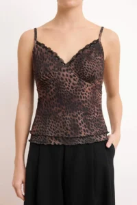 TRENDYOLMİLLA Brown animals Fitted V-neck Sleeveless Lace Detailed Tulle Knitting Blouse - Image 3