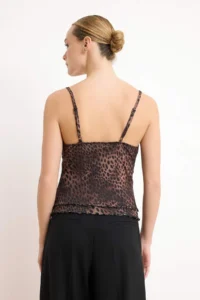 TRENDYOLMİLLA Brown animals Fitted V-neck Sleeveless Lace Detailed Tulle Knitting Blouse - Image 4