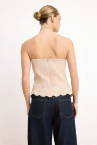 TRENDYOLMİLLA Beige Embroidery Detailed Strapless Weaving Blouse - Image 4