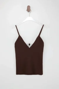 TRENDYOLMİLLA Brown Kontrast Lace Garnili Sleeveless Knitwear Blouse