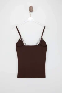 TRENDYOLMİLLA Brown Kontrast Lace Garnili Sleeveless Knitwear Blouse - Image 2