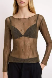 TRENDYOLMİLLA Khaki Fitted Pattern Long Sleeve 100% Cotton textured Knitting Blouse - Image 3