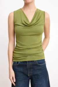 TRENDYOLMİLLA Khaki Fitted Off-Shoulder Neck Sleeveless Soft Knitting Blouse - Image 3