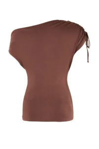 TRENDYOLMİLLA Brown Regular/Normal Pattern Asymmetric Collar Shirred Soft Knitting Blouse - Image 7