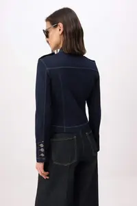 TRENDYOLMİLLA Dark Blue Button Detailed Blazer Denim Jacket - Image 4