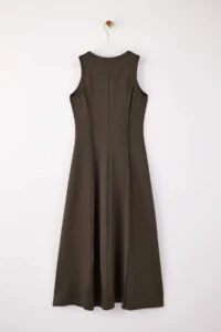TRENDYOLMİLLA Khaki A-Cut/Life Form Sleeveless Maxi Stitching Detailed Soft Touch Knitting Dress - Image 6