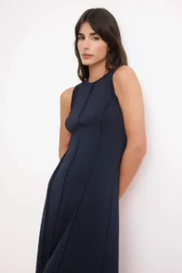 TRENDYOLMİLLA Navy Blue A-Cut/Life Form Sleeveless Maxi Soft Touch Knitting Dress with Sewing Detail - Image 2