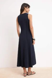 TRENDYOLMİLLA Navy Blue A-Cut/Life Form Sleeveless Maxi Soft Touch Knitting Dress with Sewing Detail - Image 4