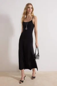 TRENDYOLMİLLA Black A-Kesim/Life Form Cowl Neck Thin Sleeveless Sleeveless Maxi Flexible Knitting Dress