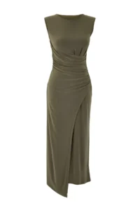 TRENDYOLMİLLA Khaki A-Kesim/Life Form Sleeveless Flexible Knitting Dress - Image 5