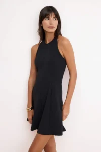 TRENDYOLMİLLA Black Waist Barbell Collar Sleeveless Mini Scuba Crepe Knitting Dress - Image 2