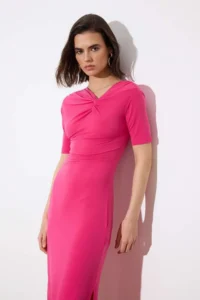 TRENDYOLMİLLA Limited Edition Fuchsia A-Kesim Asymmetric Yaka Drop Sleeve Maxi Flexible Knitting Dress - Image 3