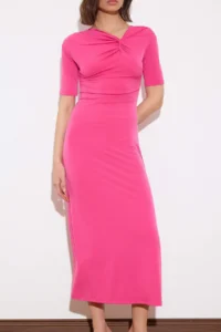 TRENDYOLMİLLA Limited Edition Fuchsia A-Kesim Asymmetric Yaka Drop Sleeve Maxi Flexible Knitting Dress - Image 4