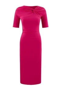 TRENDYOLMİLLA Limited Edition Fuchsia A-Kesim Asymmetric Yaka Drop Sleeve Maxi Flexible Knitting Dress - Image 6