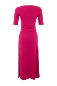 TRENDYOLMİLLA Limited Edition Fuchsia A-Kesim Asymmetric Yaka Drop Sleeve Maxi Flexible Knitting Dress - Image 7
