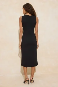 TRENDYOLMİLLA Black bodycon Cowl Neck Sleeveless Accessory Detailed Midi interlock Knitting Dress - Image 4