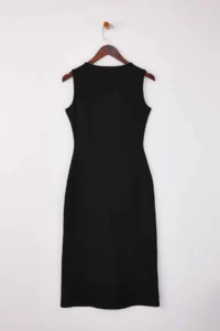 TRENDYOLMİLLA Black bodycon Cowl Neck Sleeveless Accessory Detailed Midi interlock Knitting Dress - Image 6