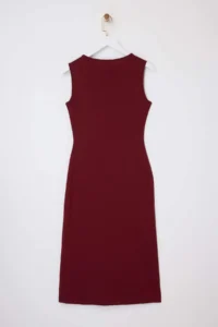 TRENDYOLMİLLA Burgundy bodycon Cowl Neck Sleeveless Accessory Detailed Midi interlock Knitting Dress - Image 6