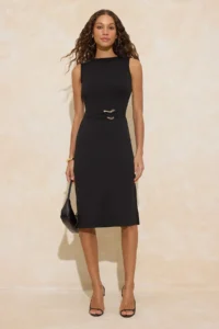TRENDYOLMİLLA Black bodycon Sleeveless Accessory Detailed interlock Knitting Dress